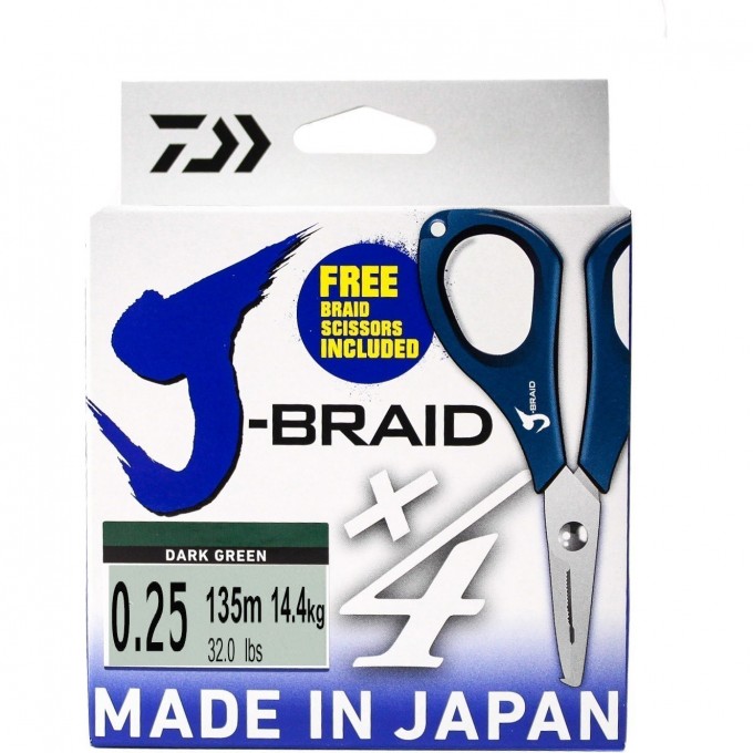 Шнур DAIWA J-Braid X4E-W/SC 0,25мм 135м dark green + ножницы 40002821