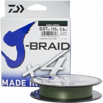 Шнур DAIWA J-Braid X4 0,07мм 135м Dark green Шнур DAIWA J-Braid X4 0,07мм 135м Dark green