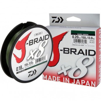 Шнур DAIWA J-Braid X8 0,06мм 150м dark green Шнур DAIWA J-Braid X8 0,06мм 150м dark green